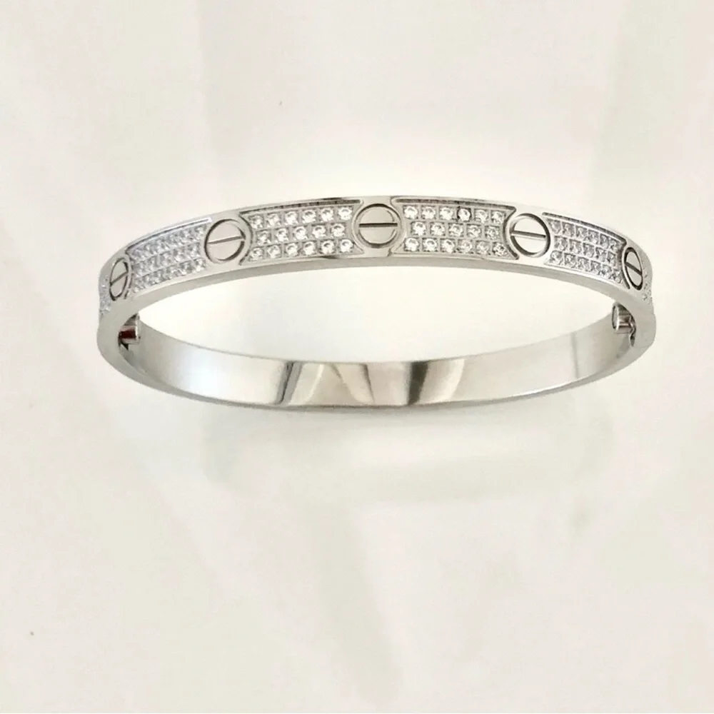 Generic Stainless Steel Pave Diamond Screw Cuff Bangle Bracelet with Screwdriver